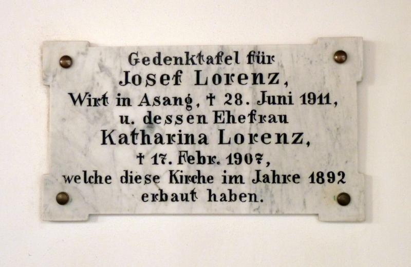Gedenktafel für die Erbauer Josef und Katharina Lorenz